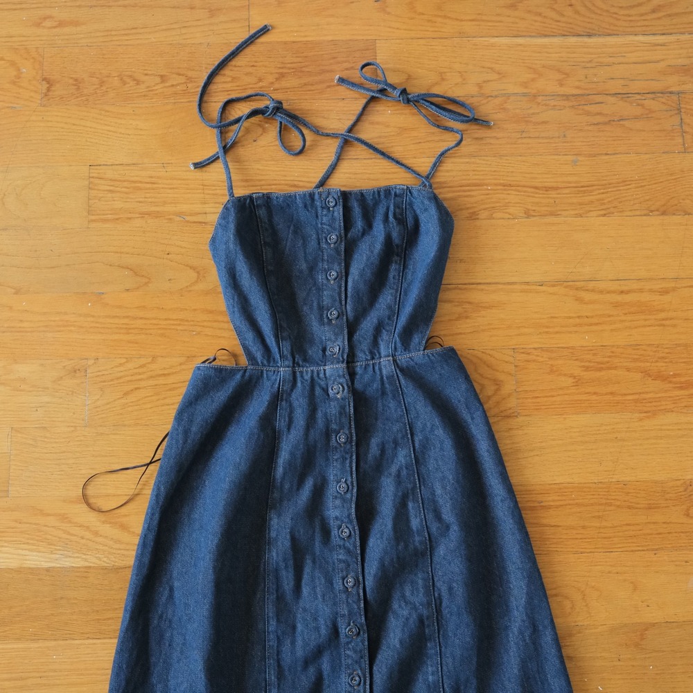 Reformation Manon Denim Midi Dress Women Blue Cutout Button Front 2 Boho 1319334 - Picture 2 of 10